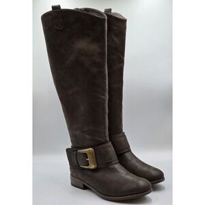 Torrid Women's Tall Buckle Brown Distressed 7W Wide Calf Zip Up Riding Boots